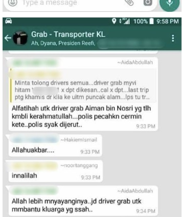 Pemandu Grab Mati Dijerut Pemandu Grab