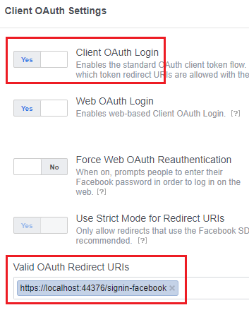 facebook login client oauth settings