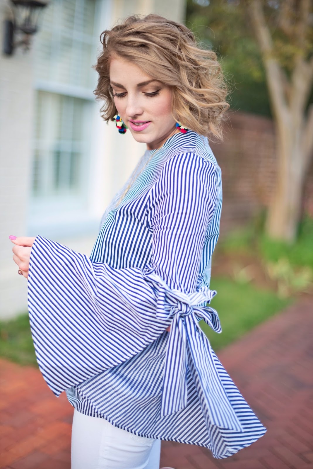 Blue & white with bell sleeves - See more on Something Delightful Blog 