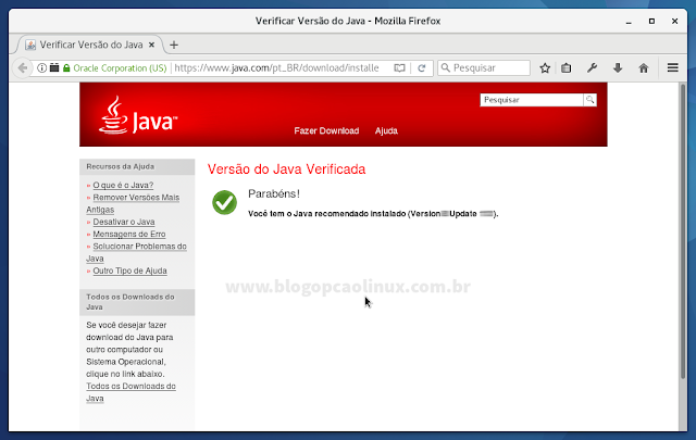 O plugin Java foi instalado com sucesso!