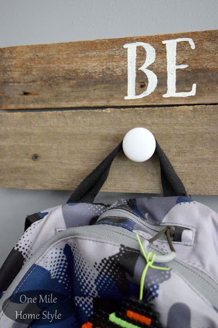 DIY Reclaimed Wood Backpack Hangers From Barnwood and Glass Knobs - One Mile Home Style