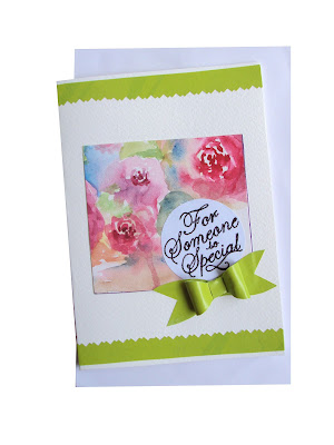 forsomeonespecial,greeting,card,bow,watercolour,green,border,handmade,craft,forsale,collection,pink