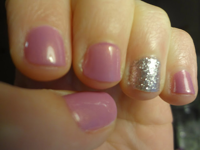 orchid polish with silver glitter accent nail