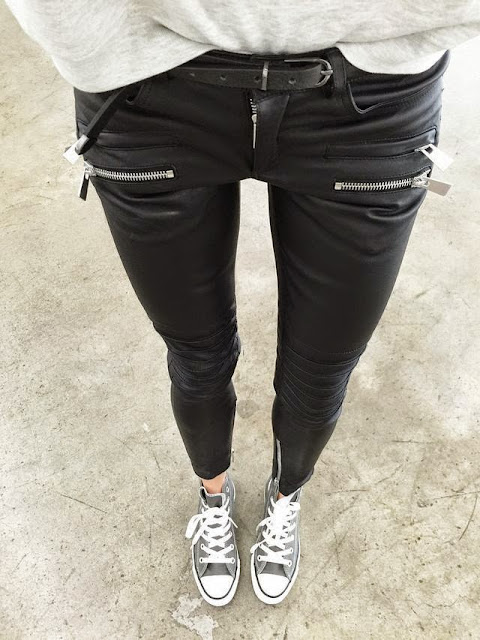 anine bing outfit leather pants street style
