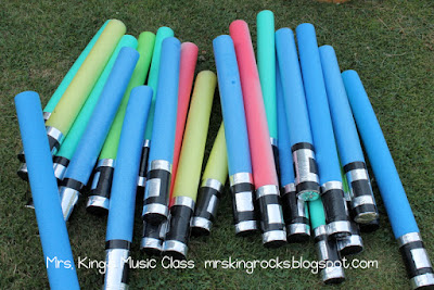 Pool noodles magically transform into light saber inspired steady beat swords in Mrs. King’s Music Class.  This DIY classroom project is easy to do and keeps students engaged and learning.  What do you do with them?  Read on for ideas and video examples.