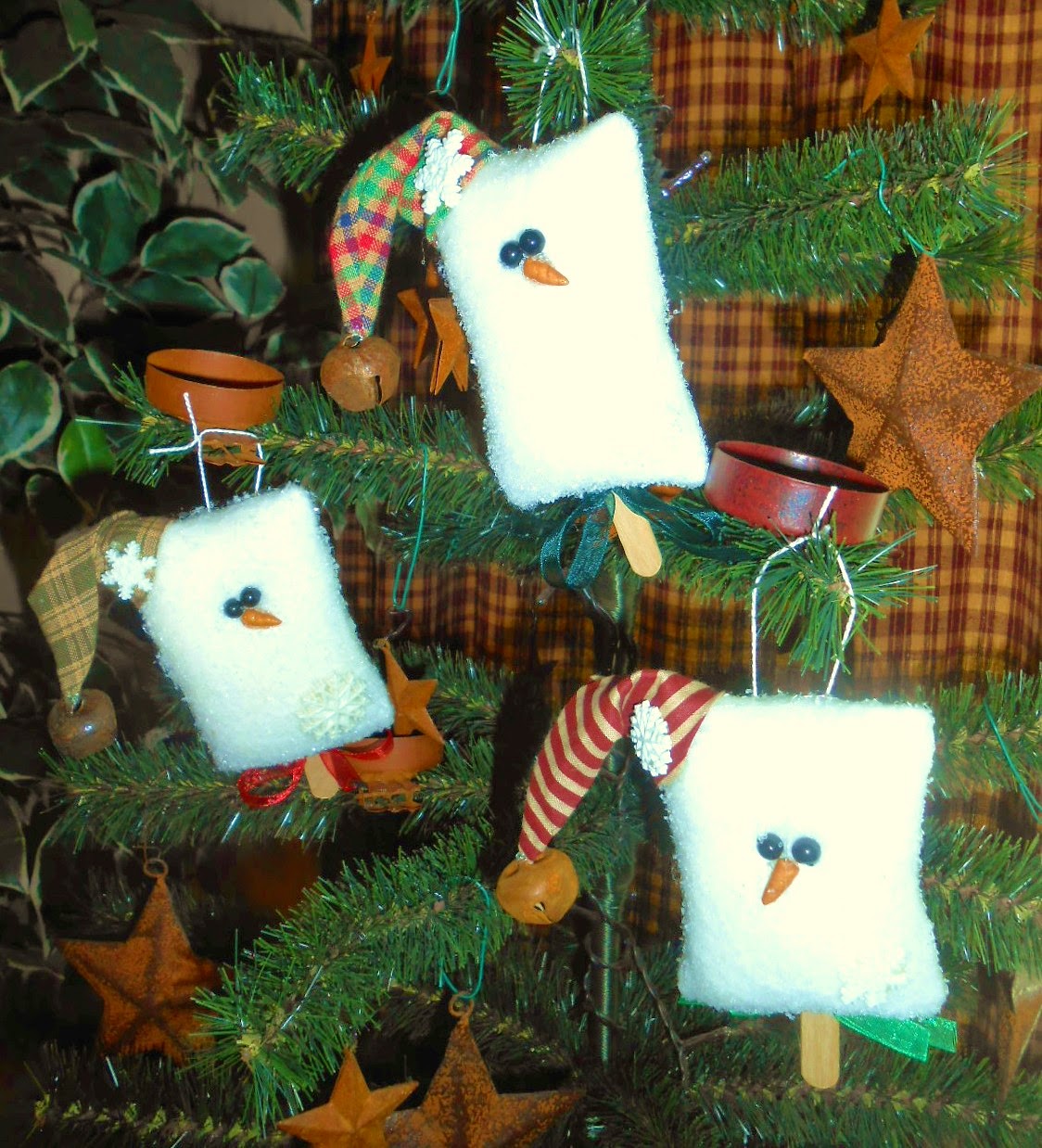KKL Primitives Selling Blog SET OF 3 ICE CREAM BAR SNOWMAN ORNIES
