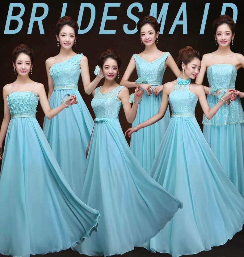 Six-Design Sky Blue Chiffon Maxi Bridesmaid Dress