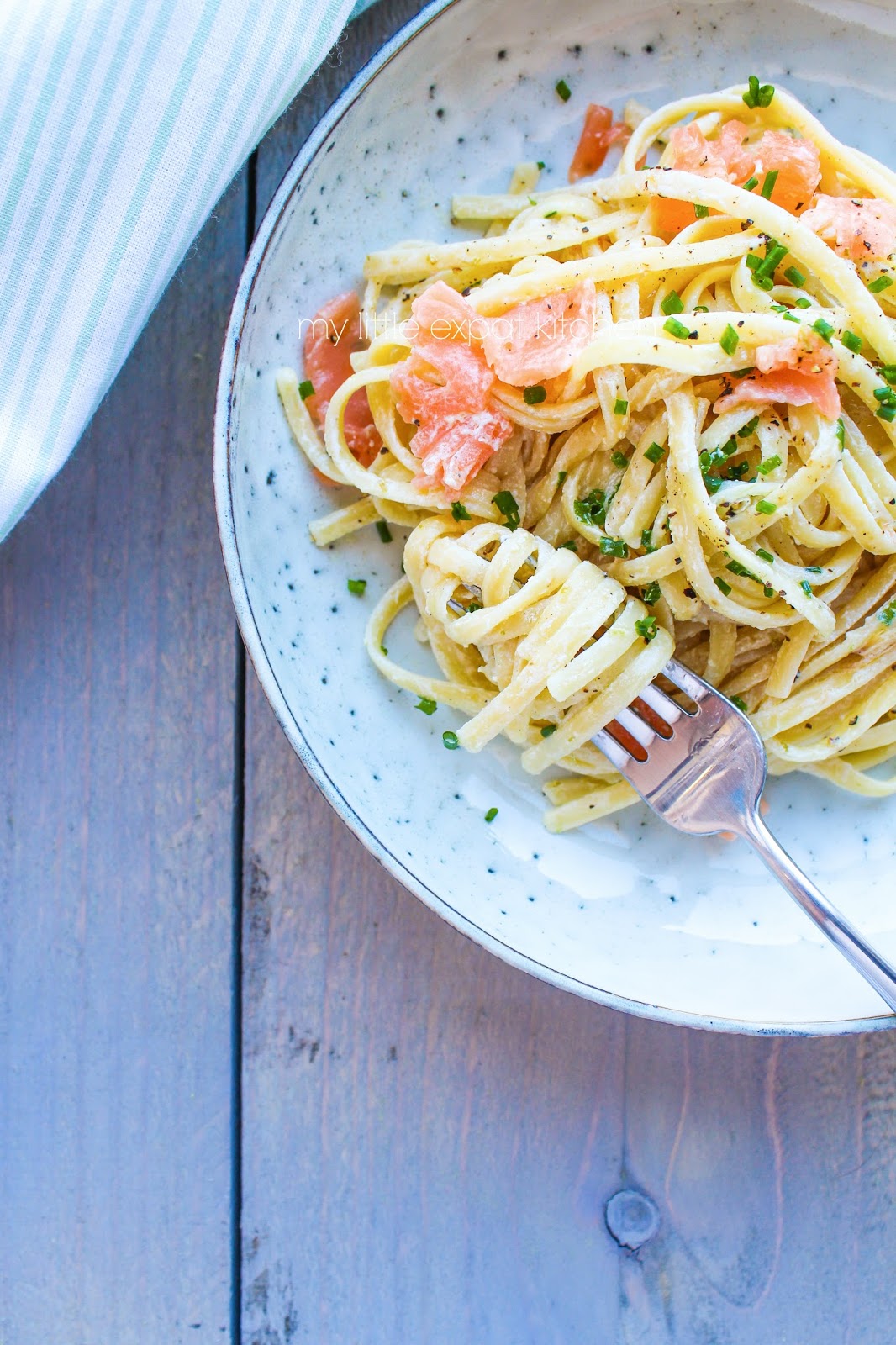 My Little Expat Kitchen Smoked salmon linguine with crème fraîche and lime