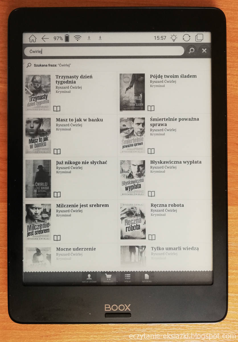 Wyszukiwanie e-booków w ofercie Legimi na czytniku Onyx Boox Nova