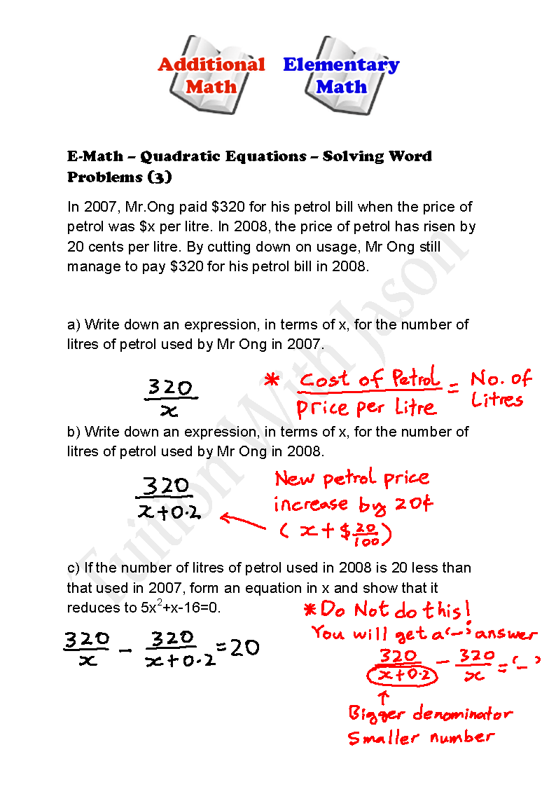 Quadratic Word Problems Worksheet