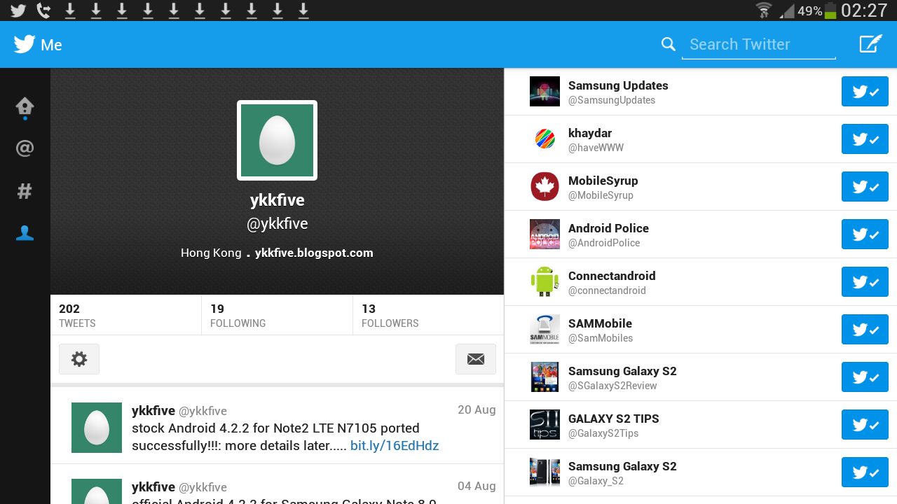 Twitter app tablet version on my Note2 - ykkfive