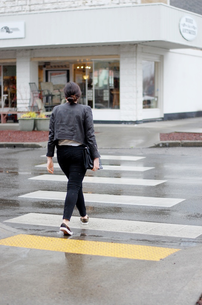 H&M Icons leather jacket Vancouver fashion blogger Aleesha Harris exploring in Linden, Washington