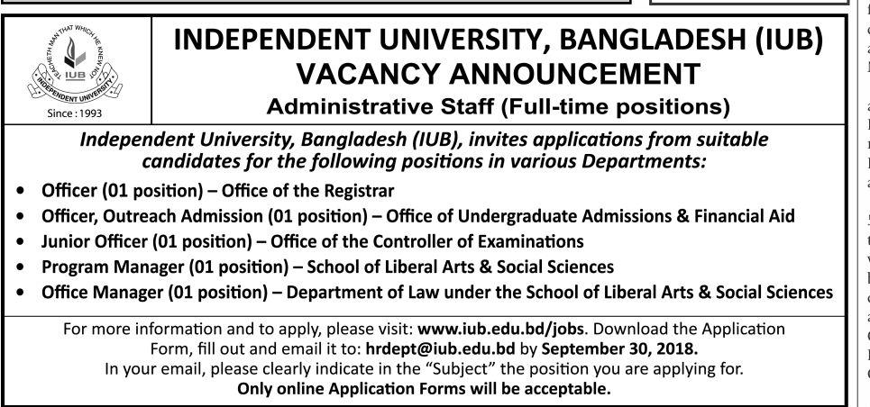 Independent University, Bangladesh (IUB) Job Circular 2018 