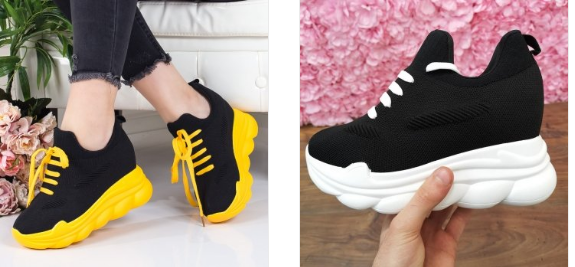 Adidasi cu platforma inalta de fete negri din piele eco intoarsa Adidasi cu platforma inalta de fete negri din piele eco intoarsa