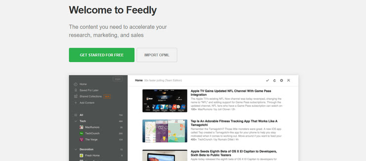 Feedly feed reader
