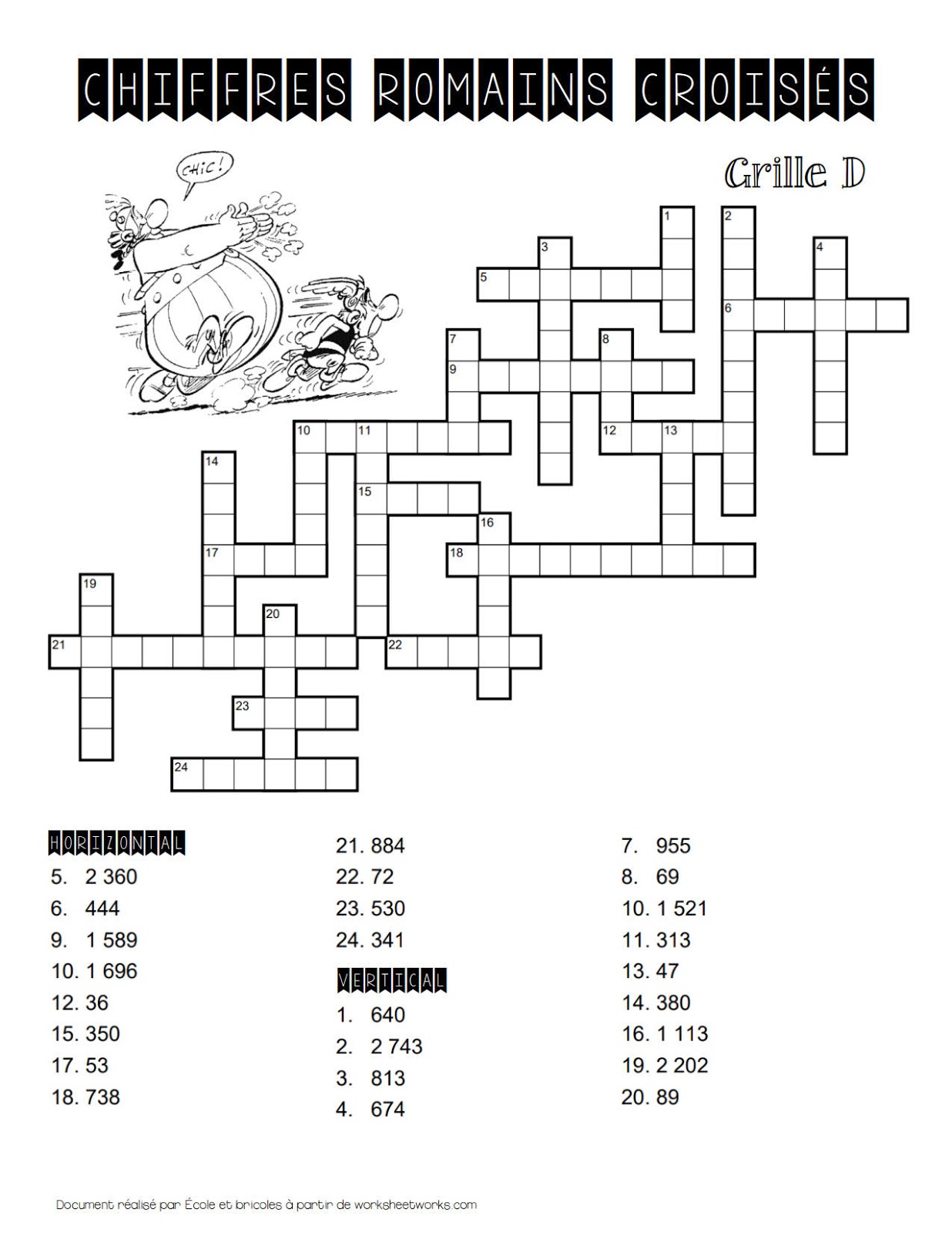 École et bricoles Chiffres romains croisés