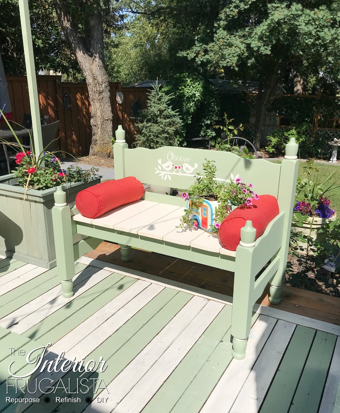 How to turn an old headboard set into a relaxing outdoor garden bench for two. A budget-friendly outdoor furniture idea for a deck, patio, or porch.