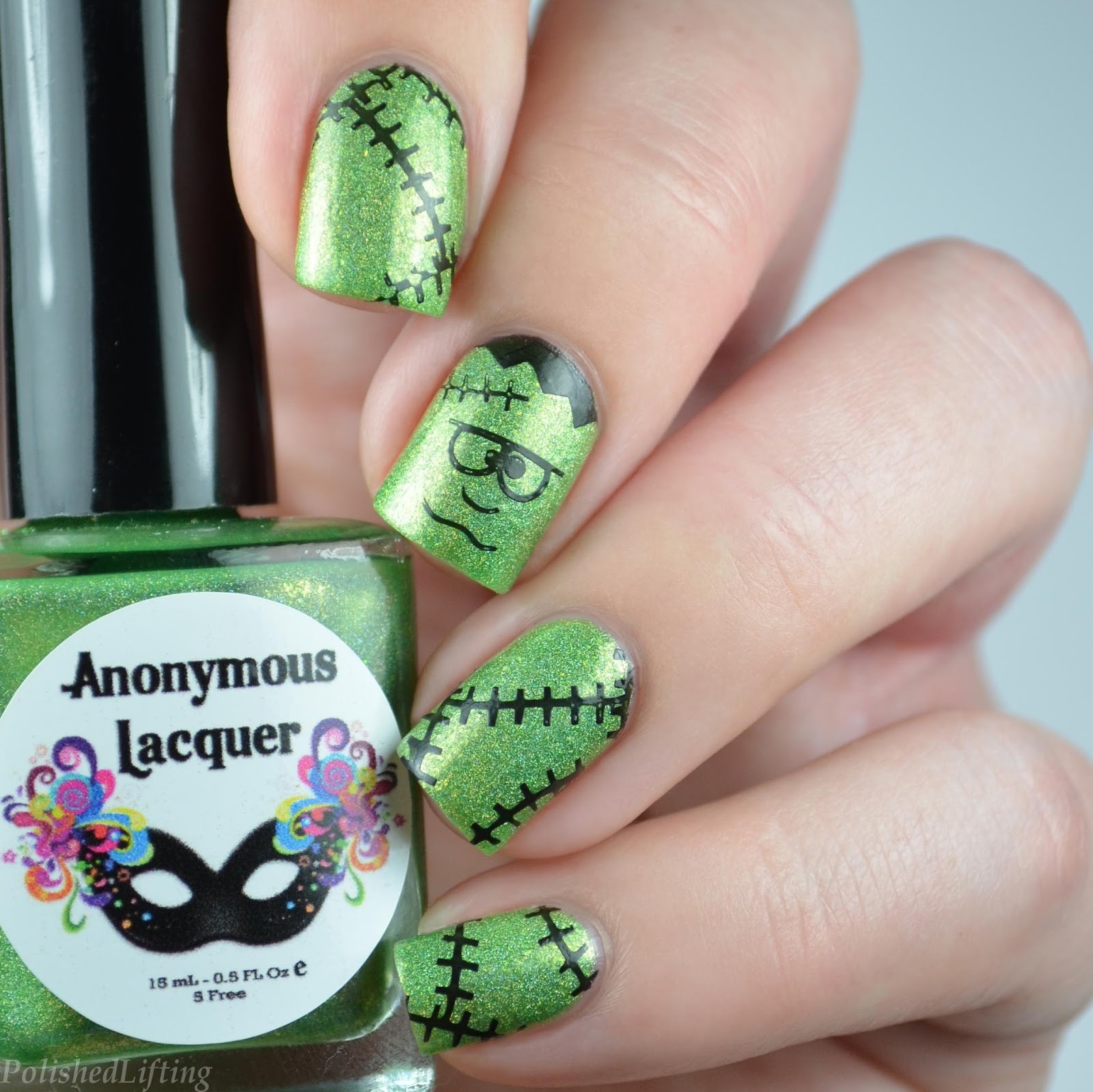 Frankenstein Halloween Nail Art Featuring Anonymous Lacquer Polished Lifting