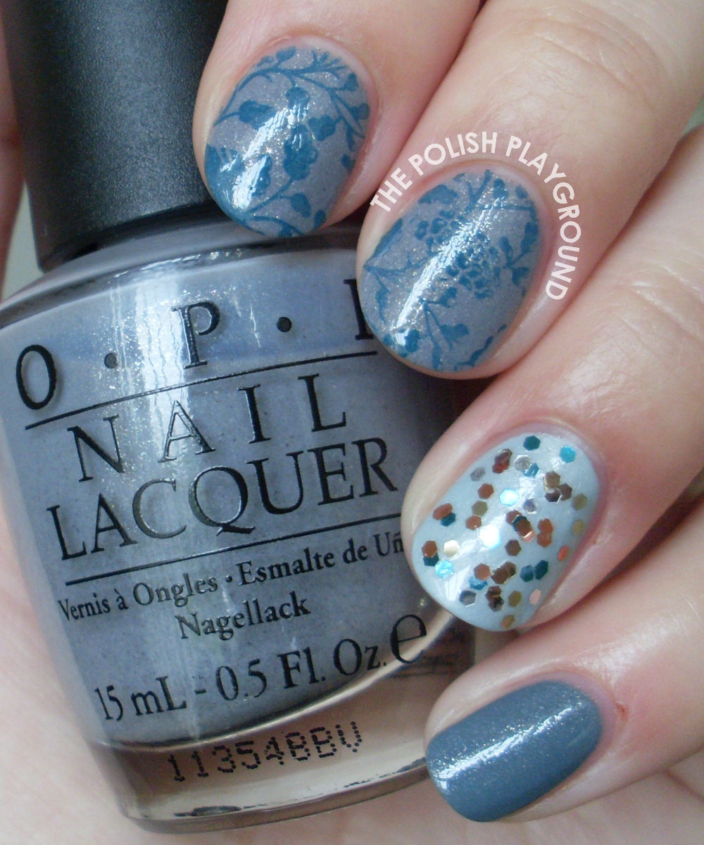 Grey and Blue Skittle Nail Art