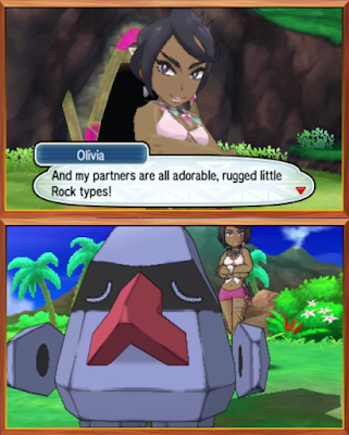 Olivia and Nosepass Olivia adorable rubbed little Nosepass rock type Kahuna Akala Island Pokémon Sun Moon