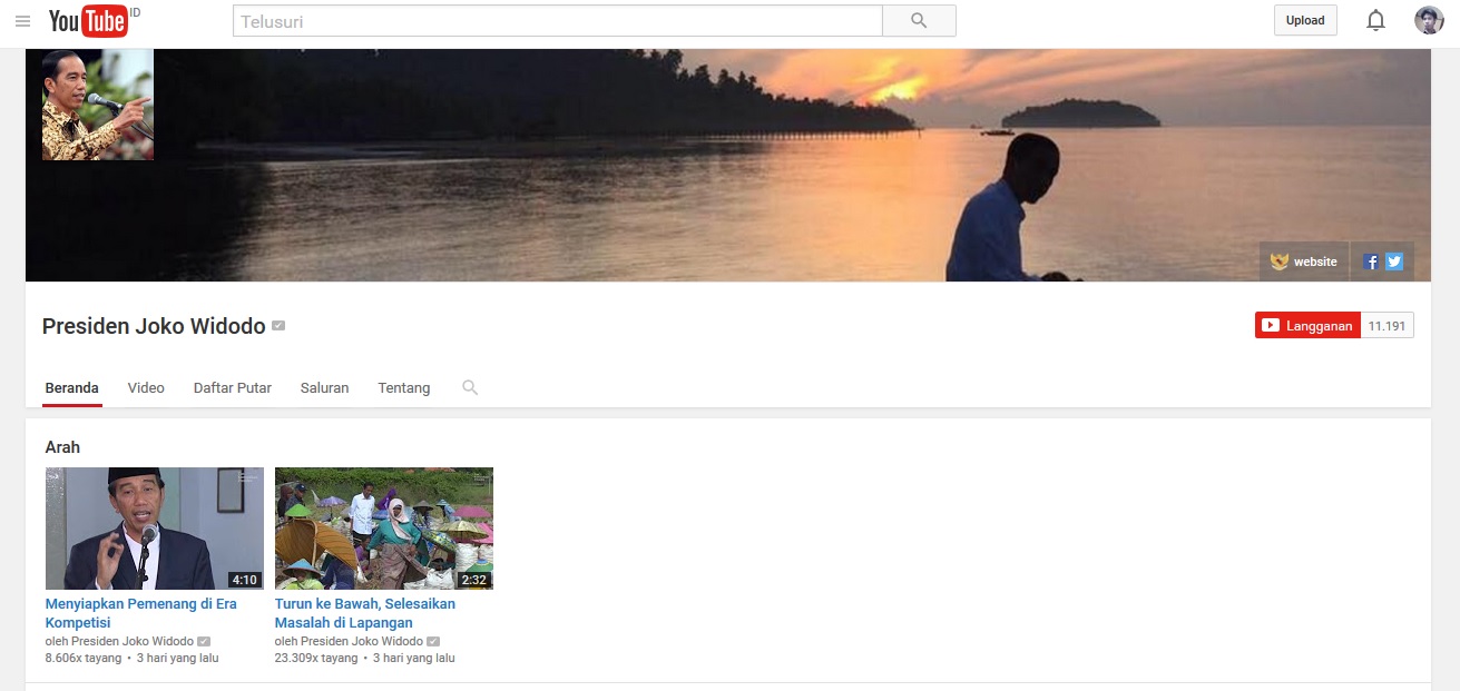 Akun YouTube Presiden Joko Widodo