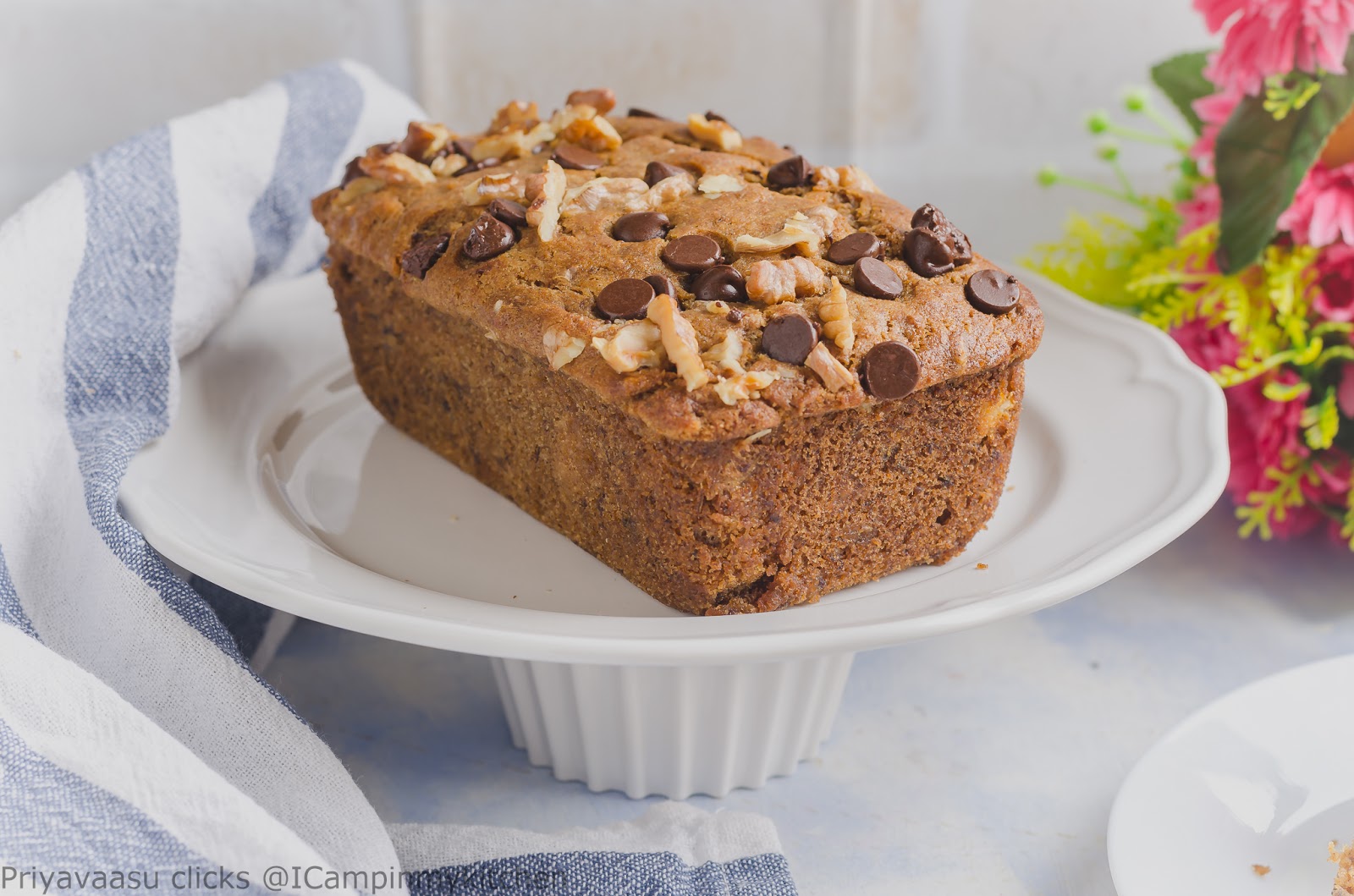 Eggless Whole wheat Banana Bread with cream cheese center I Camp in my Kitchen