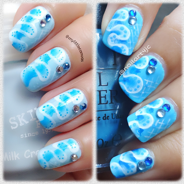 @MyLittleCanvas: Besties Twin Nails: Bright Blue - One Stroke - Ribbons