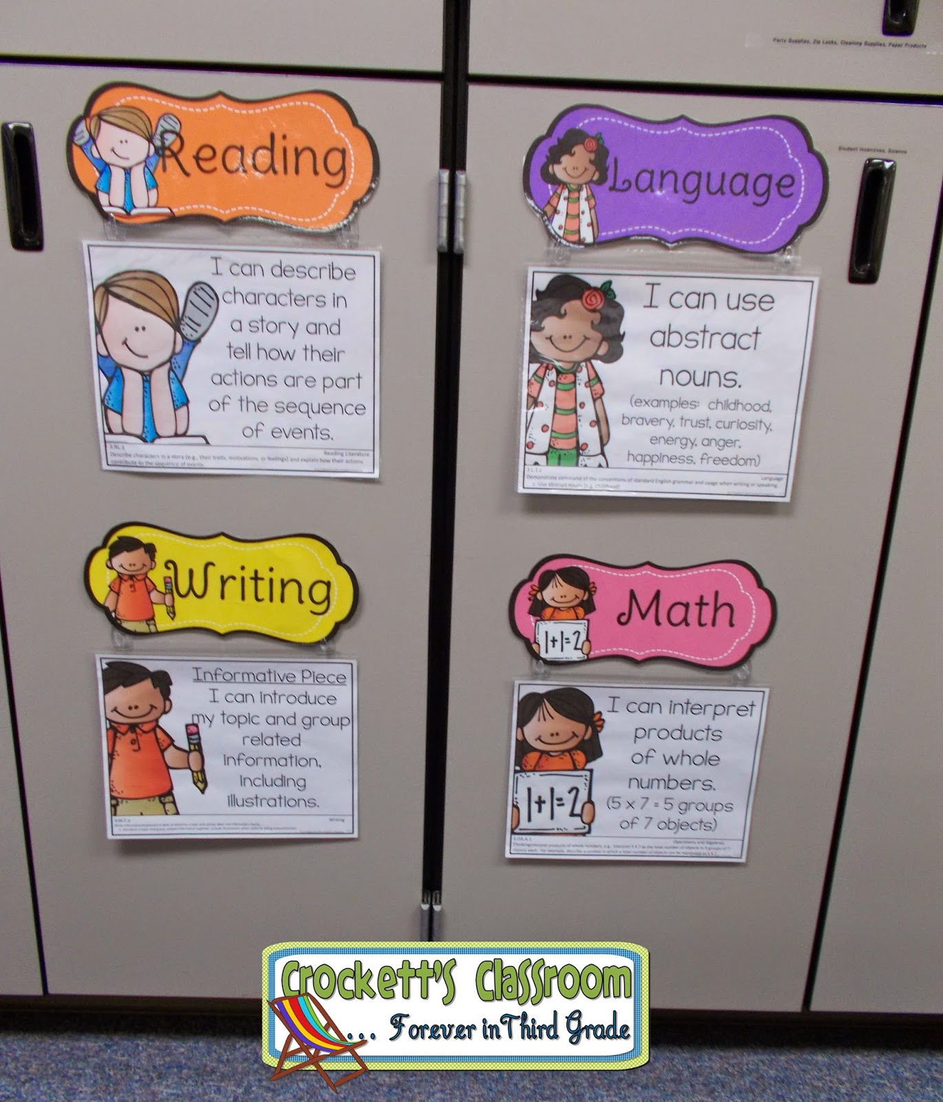 Display classroom objectives on cabinet doors--Crockett's Classroom