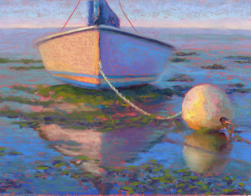 Pastel Painting Sailboat Reflection Low Tide Coastal Art by Poucher
