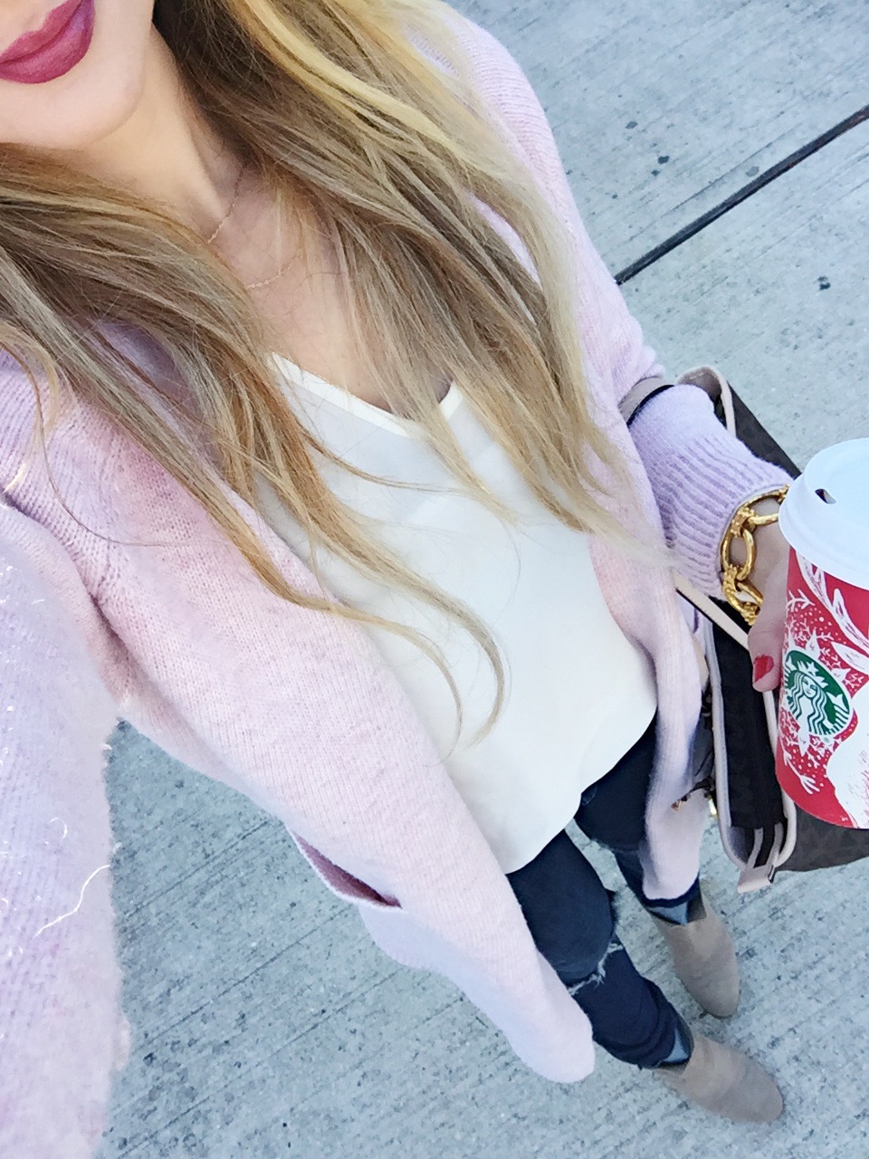 blush pink cardigan blush pink winter outfit