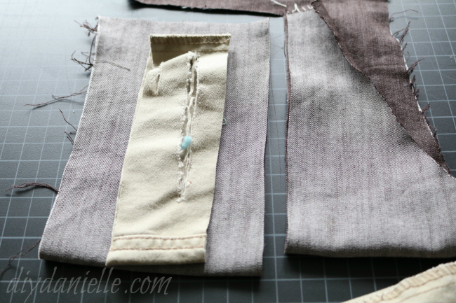 Using a coordinating fabric, cut replacement fabric for the knees of the pants. Using a coordinating fabric, cut replacement fabric for the knees of the pants.