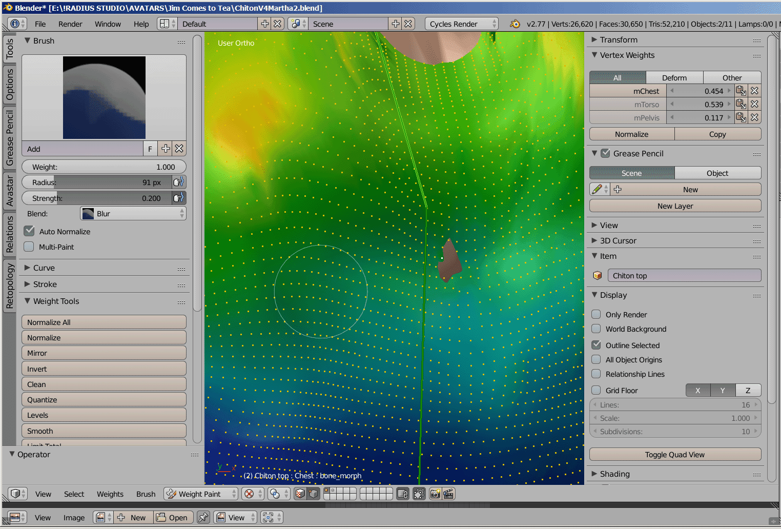 New Media Arts Inc Blender Weight Paint tools list for OpenSim avatars