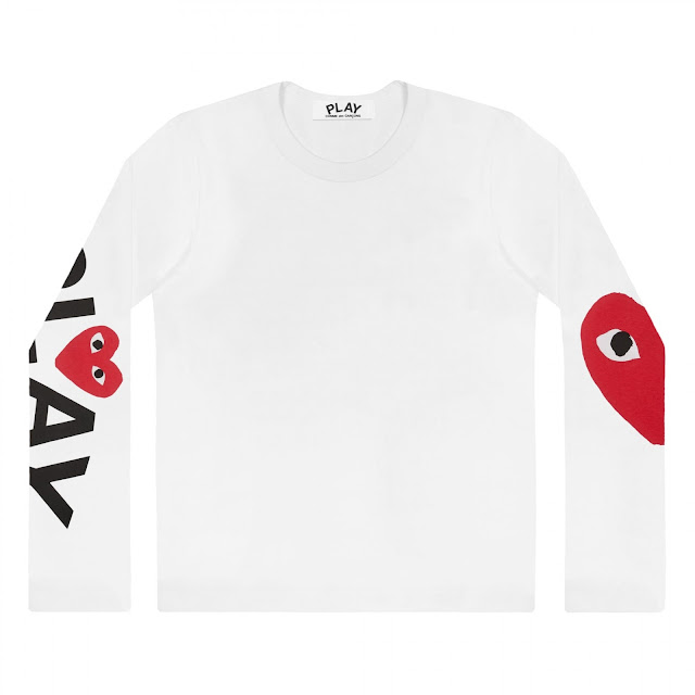 Play Comme des Garçons Big Heart Long Sleeve (White) 100% Cotton Made in Japan Embroidered heart