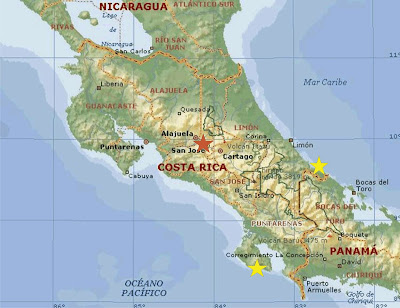 Carte du Costa Rica avec endroits visités