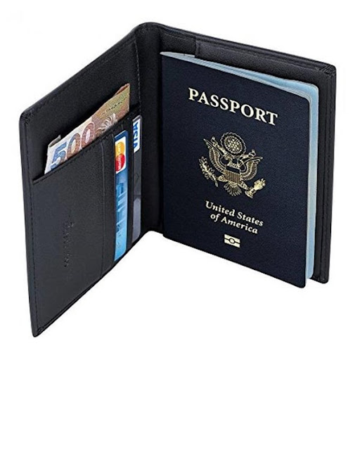 Leather Passport Cover Holder - Black