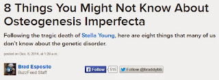 In large font it says '8 Things You Might Not Know About Osteogenesis Imperfecta.' Then in smaller font it says 'Following the tragic death of Stella Young, here are eight things that many of us don’t know about the genetic disorder.'