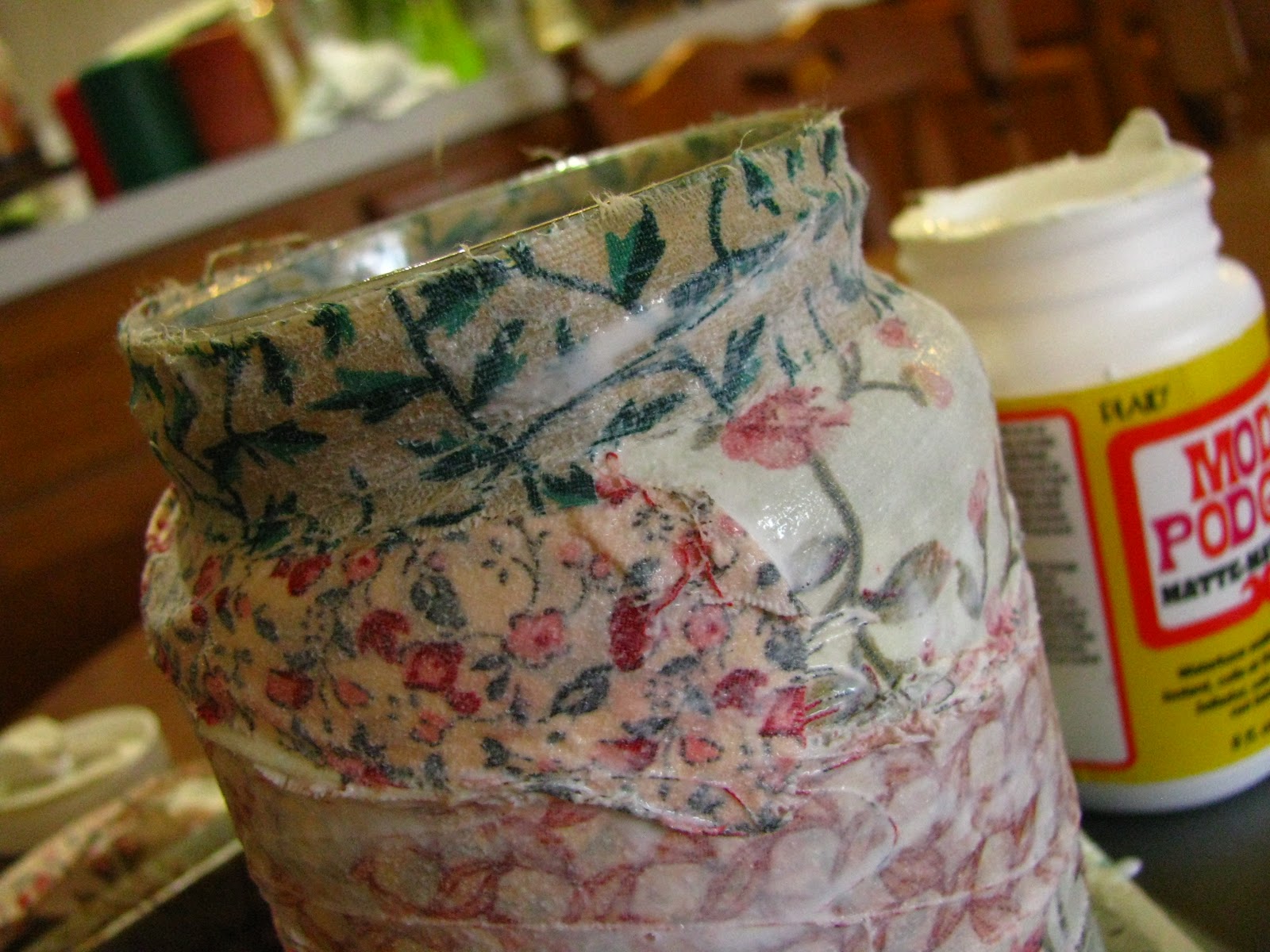 The Cannary Family Modge podge fabric "vase"