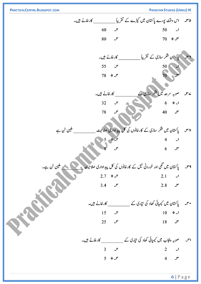 industrial-development-in-pakistan-mcqs-pakistan-studies-urdu-9th