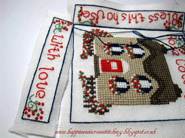 Cross stitched cottage with french knots a tutorial showing how to finish into a mattress pincushion