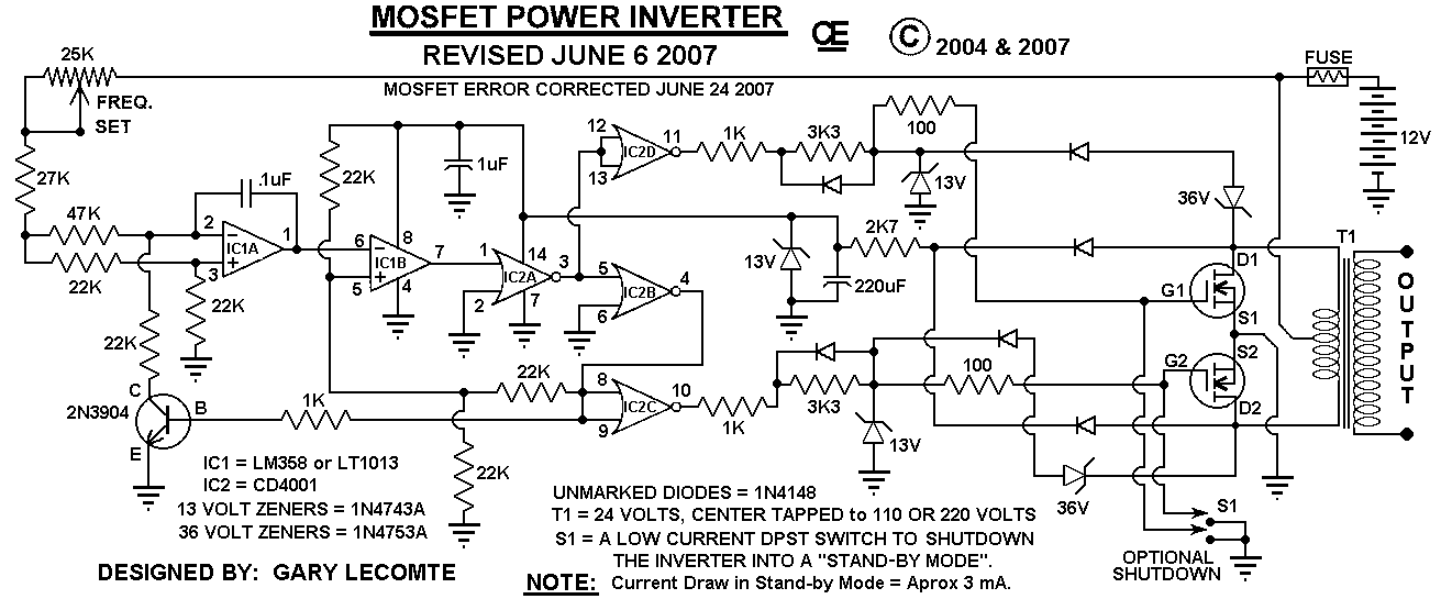 circuit diagram 500W Mos Fet Power Inverter from 12V to