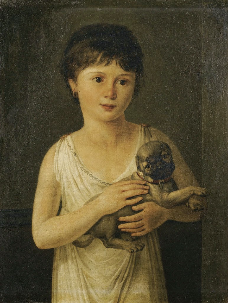Portrait De Fillette Avec Son Carlin, Jeanne-Elisabeth Chaudet Portrait De Fillette Avec Son Carlin, Jeanne-Elisabeth Chaudet