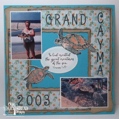 ODBD Turtle Love Stamp/Die Duos, ODBD By The Shore Paper Collection, ODBD Custom Alphabet Dies, ODBD Custom Numbers Dies, ODBD Custom Double Stitched Rectangles Dies, ODBD Custom Stitched Ovals Dies, Scrapbook Layout Designed by Angie Crockett