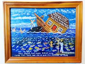 Naive art painting, depicting a sinking ark.