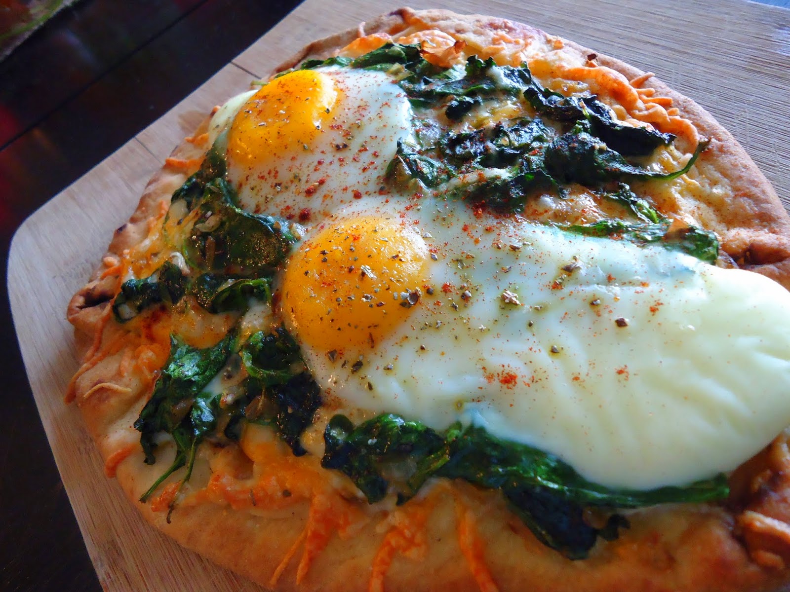 Foodie & Fabulous Breakfast Flatbread with Fried Eggs and Greens