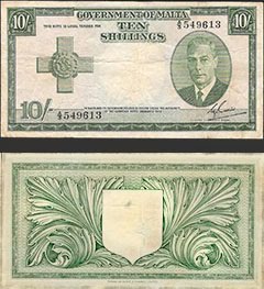 Maltese Ten Shilling Note - KGVI