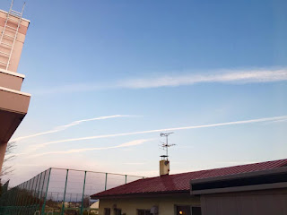 函館の空に描かれたコントレイル
