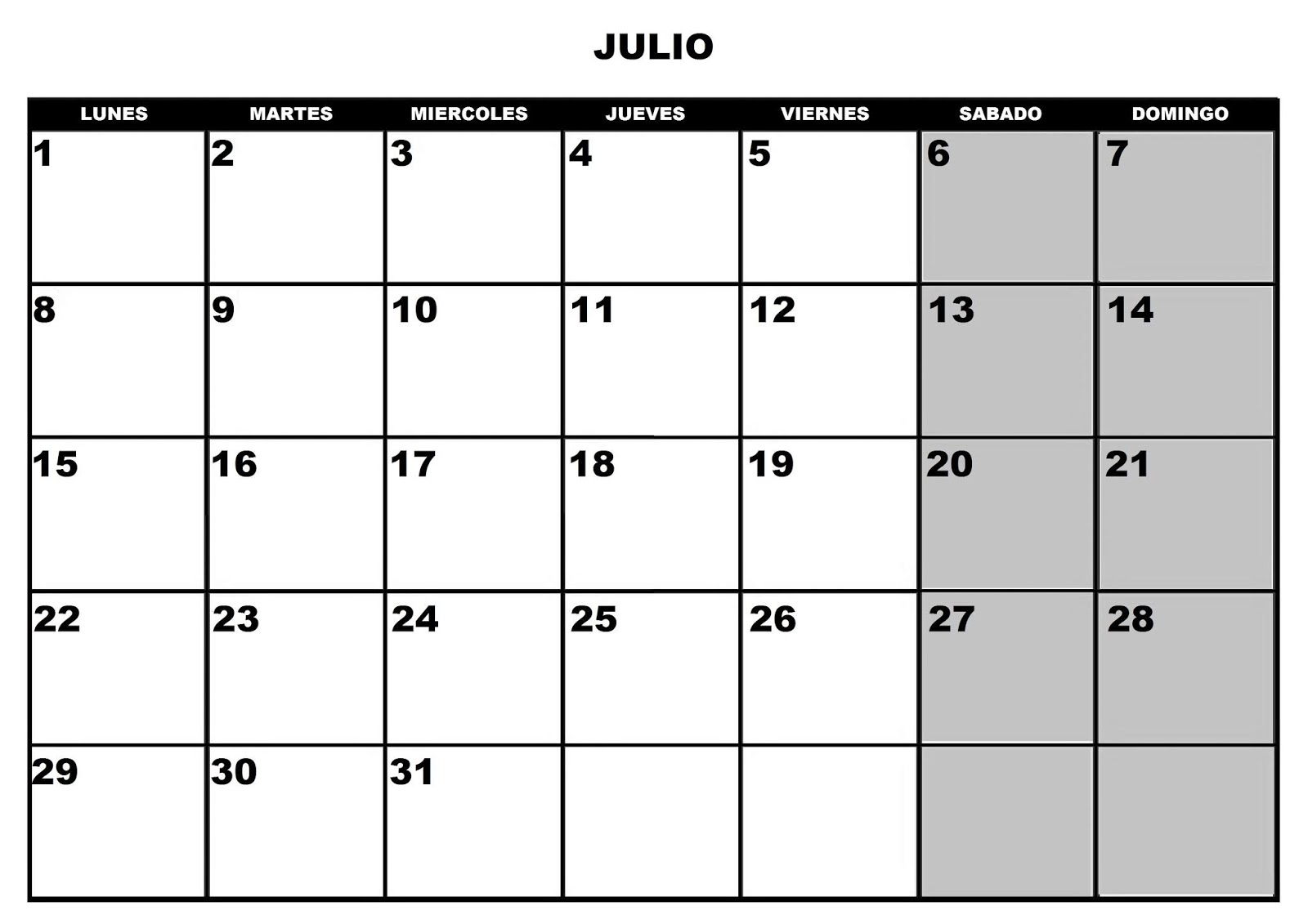 Descarga el calendario para imprimir julio 2019 Descarga el calendario para imprimir julio 2019