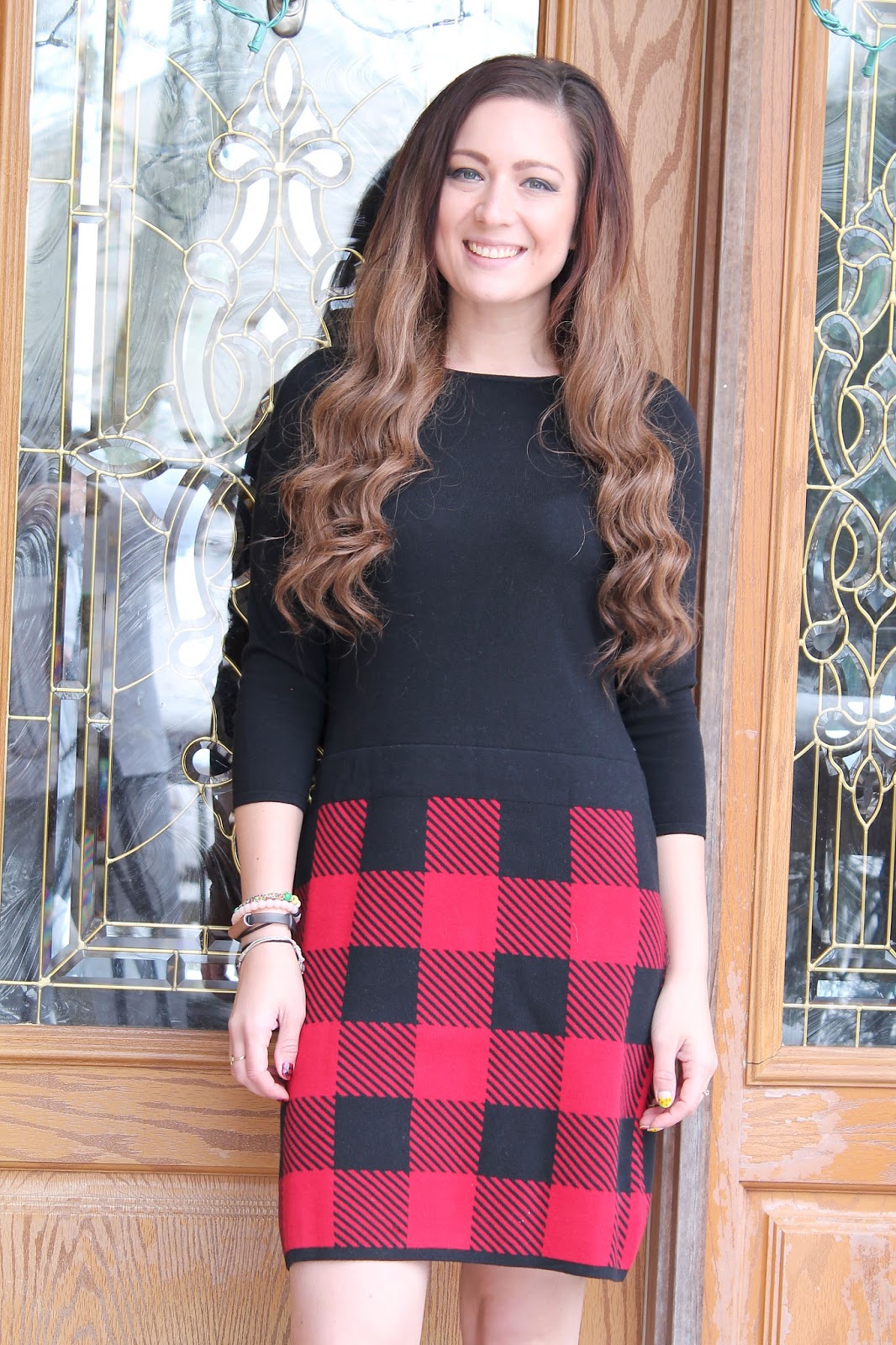 Red Buffalo Plaid Dress and a LINKUP Jersey Girl, Texan Heart