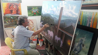 jorge-marin-pintado-un-cuadro-con-arrieros-colombianos pintor-de-cuadros-costumbristas-jorge-marin-pinto