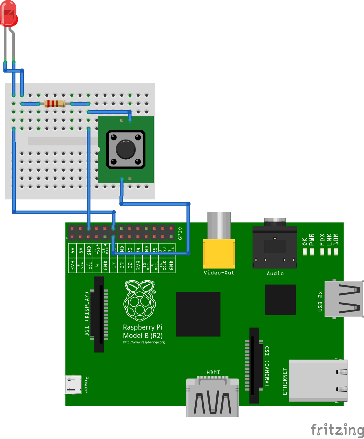 Hello Raspberry Pi: Python RPi.GPIO: Button and LED